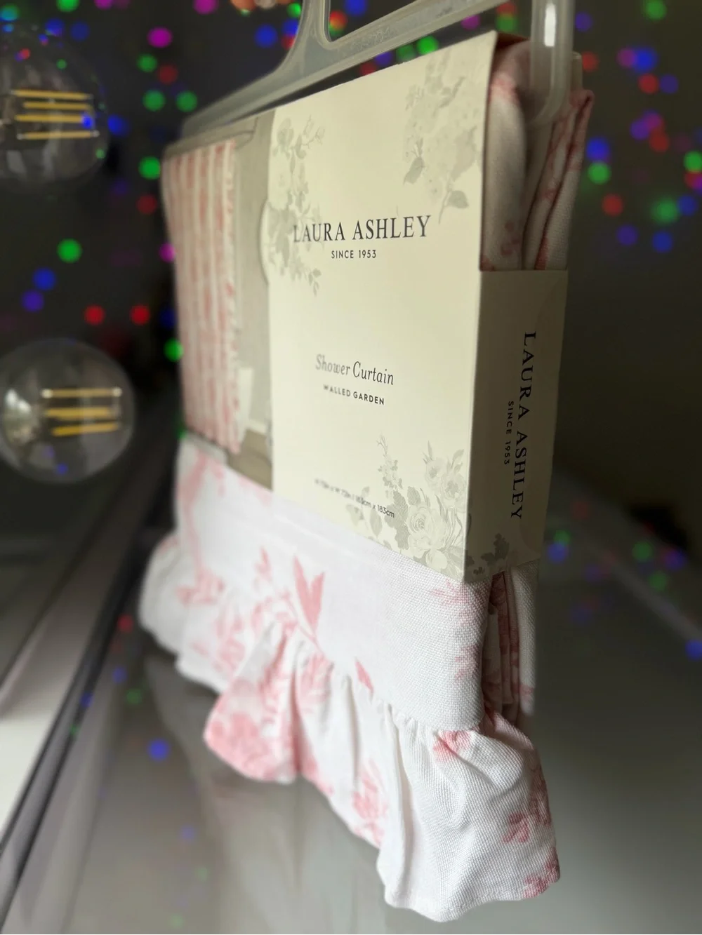 Laura Ashley pink Vintage style Floral rose Ruffle Shower Curtain
